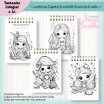 Caderno Para Colorir Sereia Cute – COLEGIAL e A5 - Imagem 2