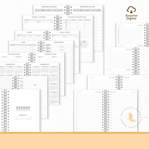 Arquivo Agenda Neutra Não Datada 1 e 2 Dias por Página - 3 Cores