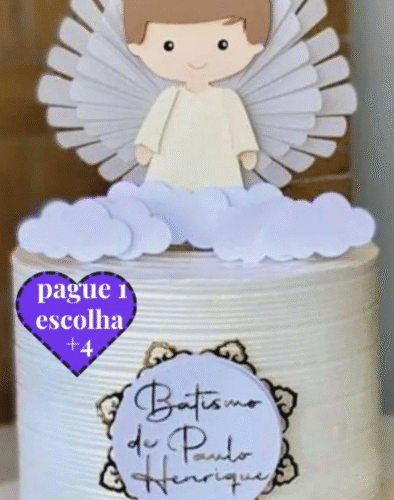 Arquivo de Corte Topo de Bolo BATISMO ANJO COM ASAS
