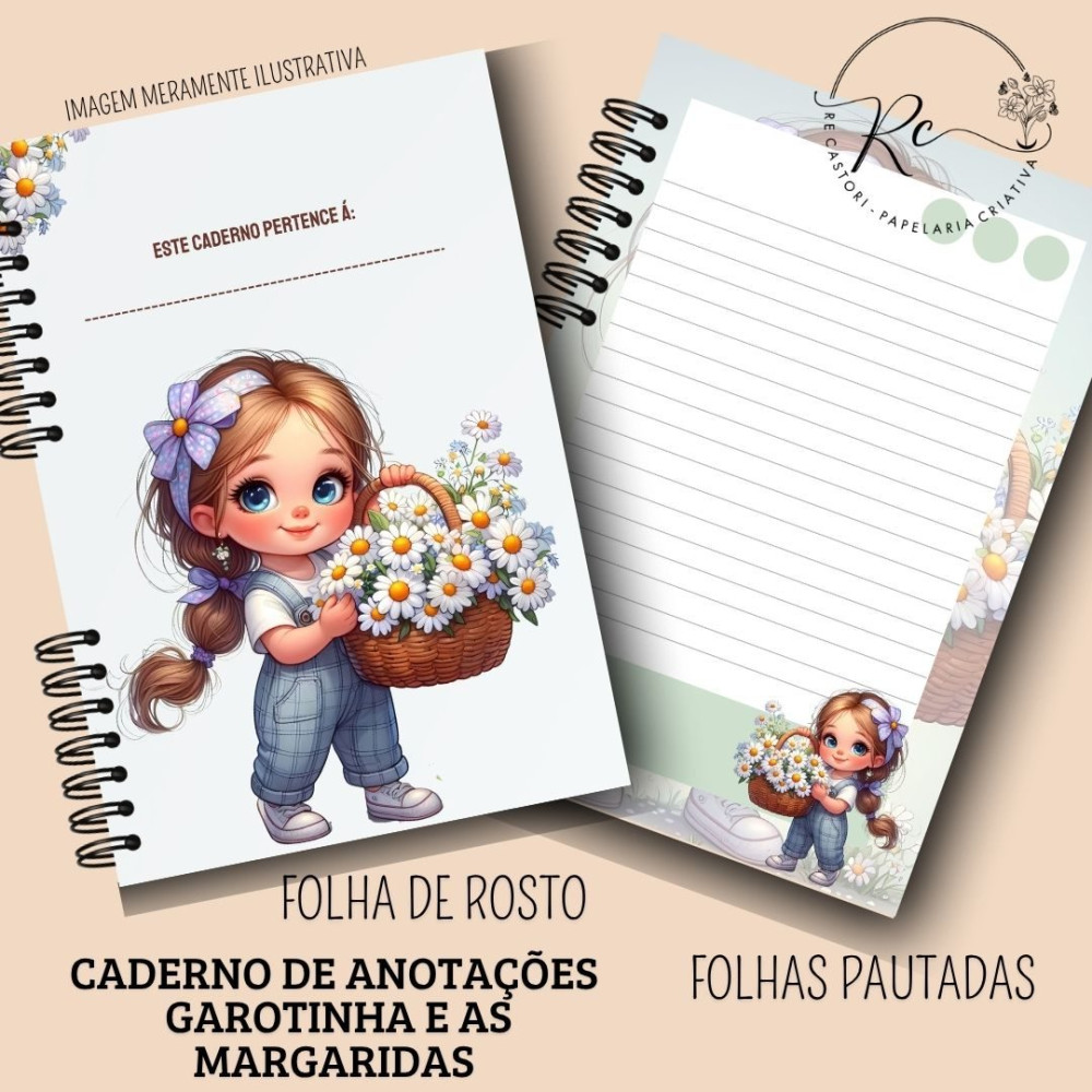 CADERNO DE ANOTAÇÕES GAROTINHA ARQUIVO DIGITAL CADERNO DE ANOTAÇÕES GAROTINHA E AS MARGARIDAS - Imagem 1