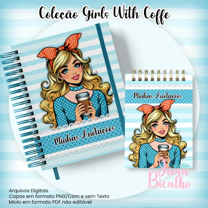 Caderno Pautado A5+Bloquinho A6 - Coleção Girls With Coffe N1 Caderno Pautado A5+Bloquinho A6 – Coleção Girls With Coffe N1 - Imagem 1