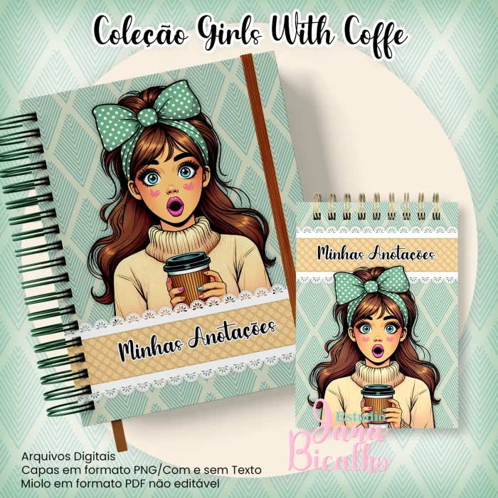 Caderno Pautado A5+Bloquinho A6 - Coleção Girls With Coffe N6 Caderno Pautado A5+Bloquinho A6 – Coleção Girls With Coffe N6 - Imagem 1