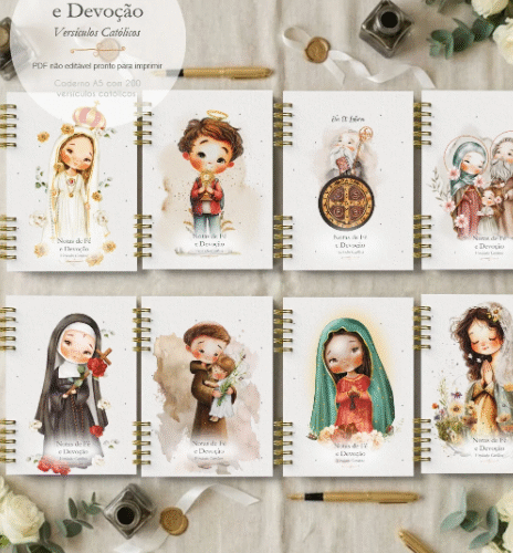 COMBO Arquivo digital Caderno A5 Católico+ 8 capas e miolo com versículos católicos