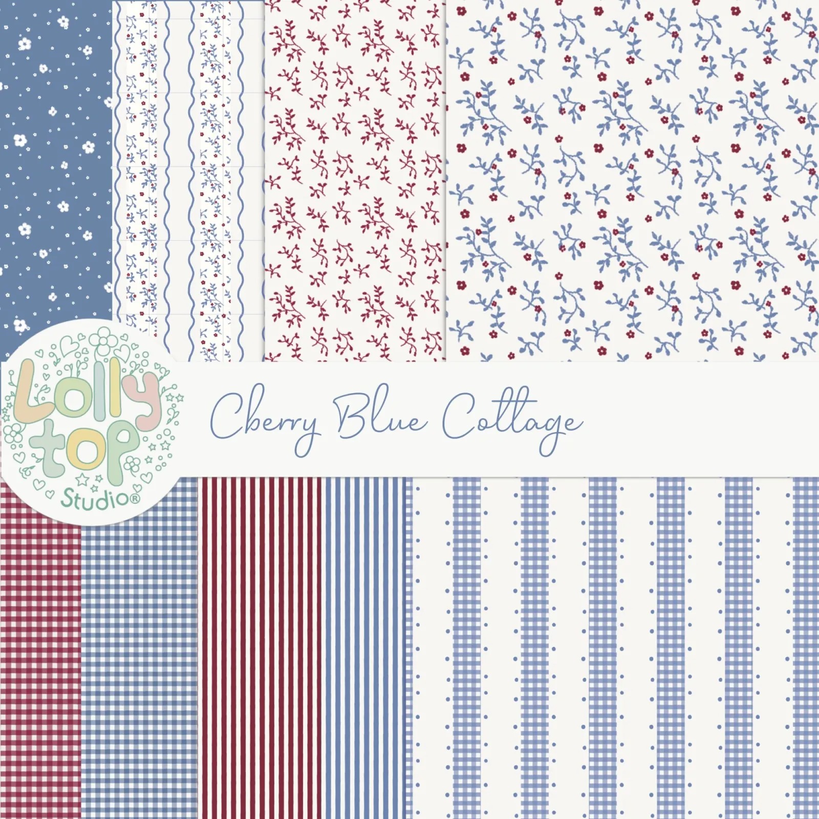 Cherry Blue Cottege - Azul e Vermelho Kit Digital Cherry Blue Cottege – Azul e Vermelho - Imagem 1