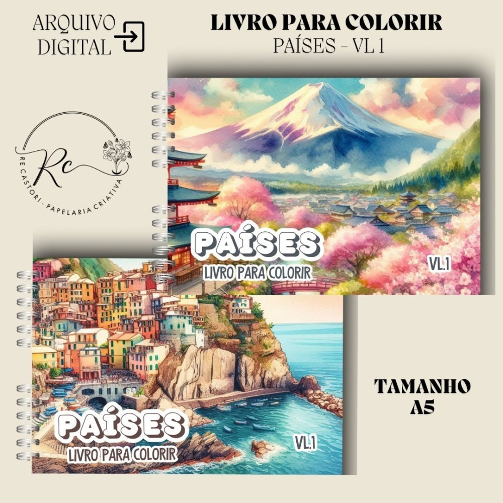 LIVRO PARA COLORIR ( A5 ) - TEMA PAÍSES KIT DIGITAL LIVRO PARA COLORIR ( A5 ) - TEMA PAÍSES - Imagem 1