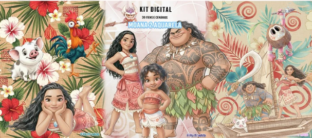 Moana_2_Aquarela KIT DIGITAL Moana Aquarela - Imagem 1