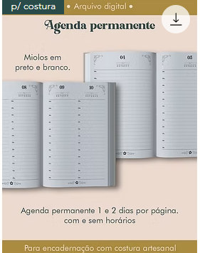 Agenda Permanente Preto e Branco Costura