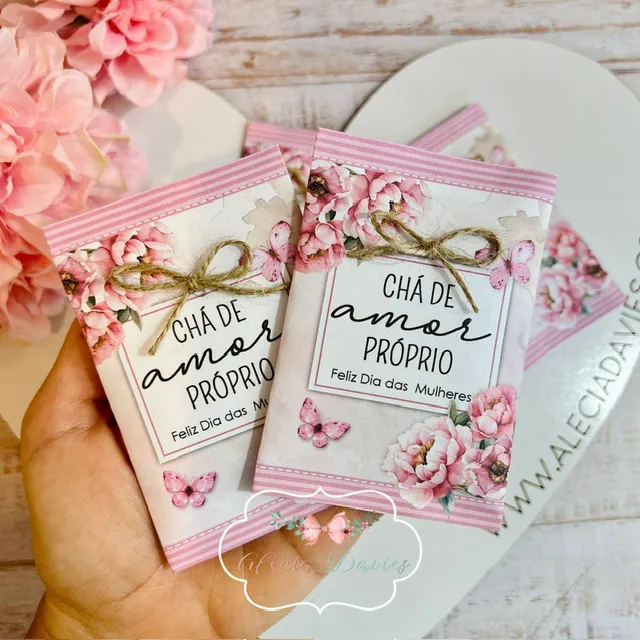 ARTE SACHÊ DE CHÁ DE AMOR PRÓPRIO DIA DAS MULHERES ROSA - Imagem 3
