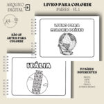 KIT DIGITAL LIVRO PARA COLORIR ( A5 ) - TEMA PAÍSES - Imagem 4
