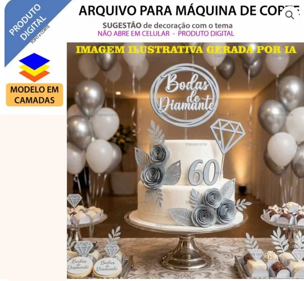 Bodas de diamante Arquivo de Corte Topo de Bolo Bodas de Diamante - Imagem 1