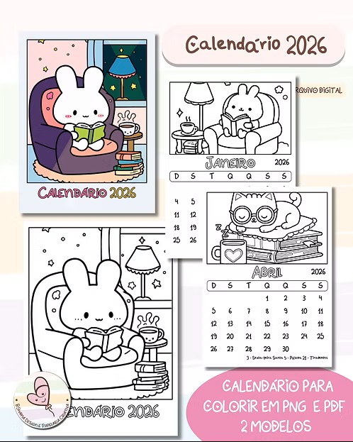 Calendario fofo 2026 colorir Calendário para Colorir 2026 - Imagem 1