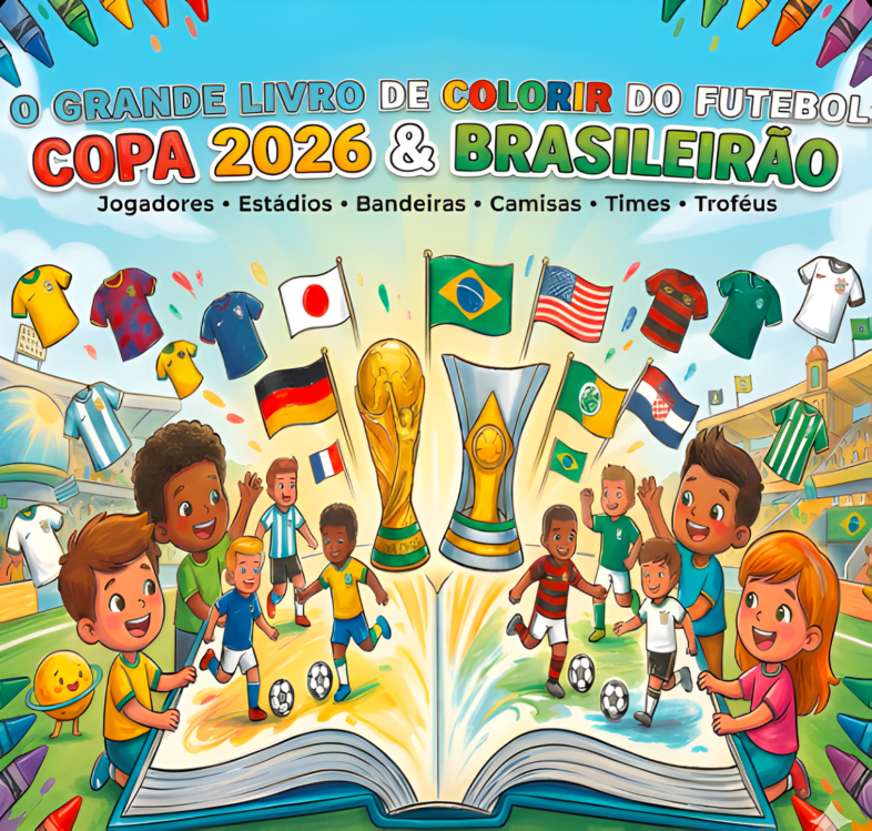 Design sem nome Livro de Colorir Futebol 2026 Seleção + Times + BÔNUS - Imagem 1