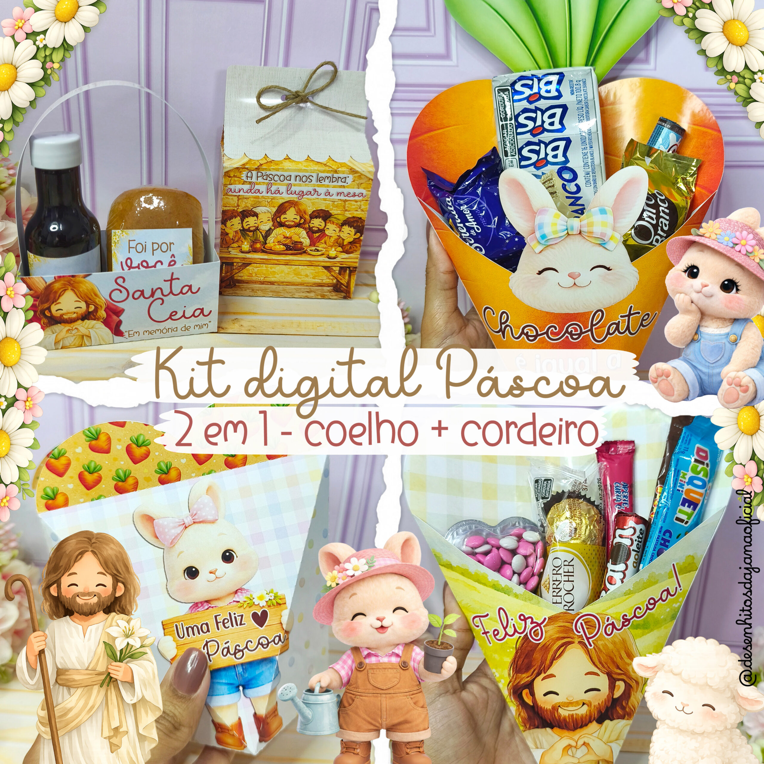 Kit Completo - Cristão e Coelho Kit digital Páscoa 2026 - Coelho e Cristão - Imagem 1