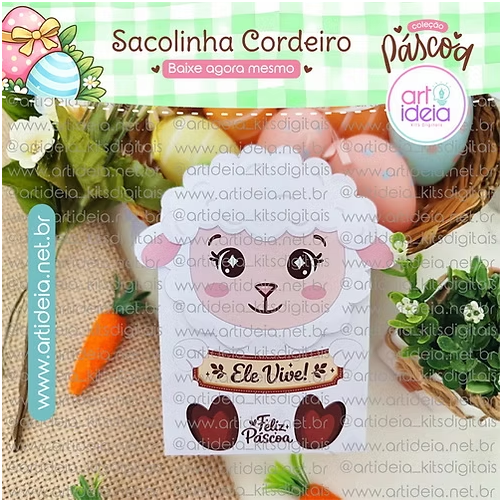 Sacolinha Cordeiro Páscoa Arquivo Digital - Sacolinha Cordeiro Páscoa - Imagem 1