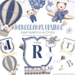 KIT DIGITAL MONOGRAMA URSINHO AZUL MARINHO E CINZA