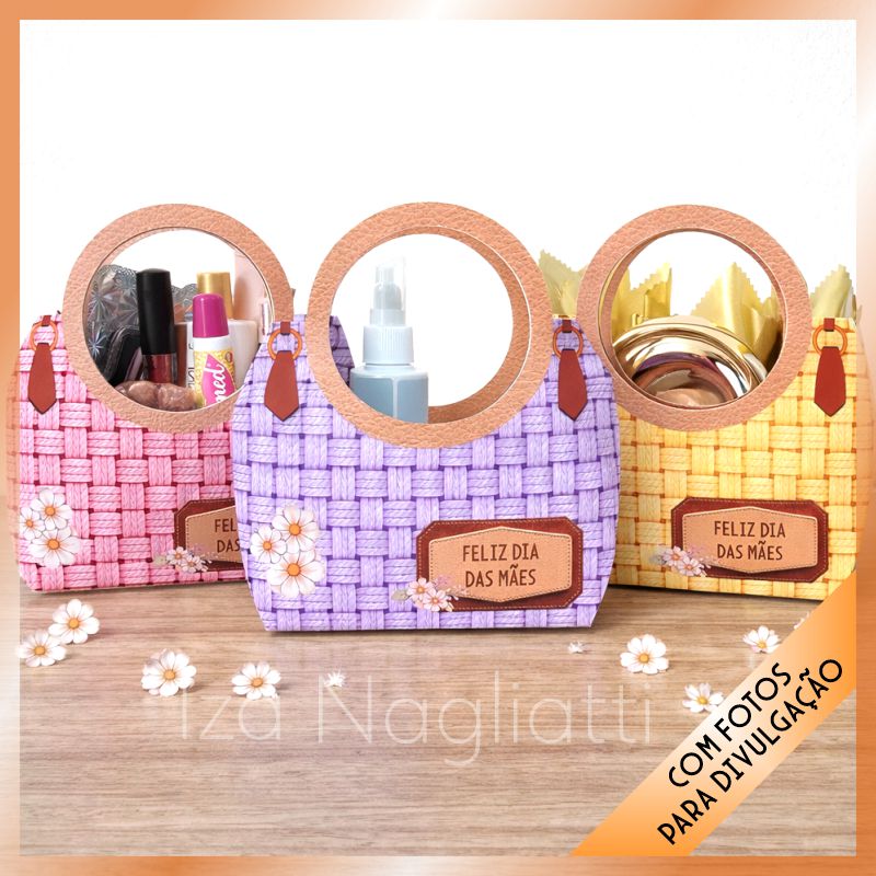 1-9 3 Bolsas com alça M 18x17x6 cm – Dia das mães - Imagem 1