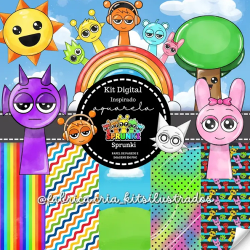 Kit Digital Aquarela Inspirado Sprunki