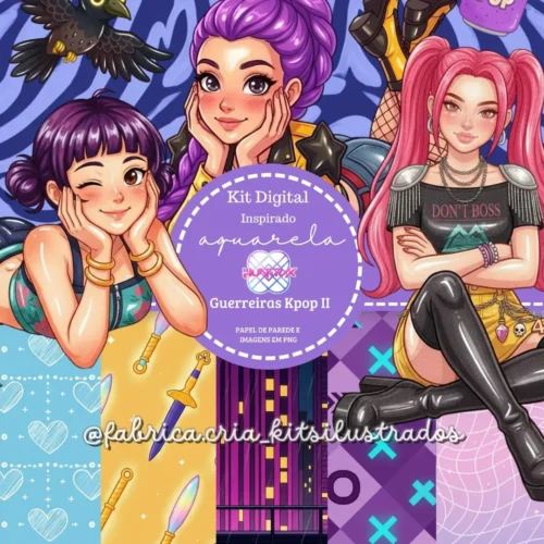 Kit Digital Aquarela Inspirado Guerreiras Kpop II