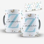 Arte Digital para Caneca Alfabeto Floral Azul - Imagem 3