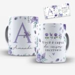 Arte Digital para Caneca Alfabeto Floral Lilás - Imagem 2