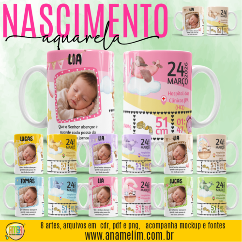 ESTAMPAS NASCIMENTO AQUARELA CANECAS