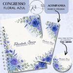 KIT DIGITAL CADERNO PARA O CONGRESSO 2026 - FLORAL AZUL COM TEMA