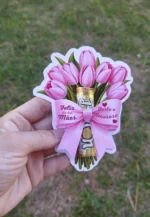 Tag tulipa Rosa e Azul Feliz Dia das Mães