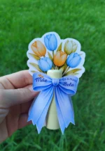 Tag tulipa Rosa e Azul Feliz Dia das Mães - Imagem 2