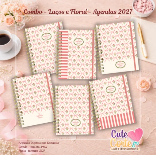 Combo-–-Agendas-2027-–-A5-–-Lacos-e-Flores Combo Agendas 2027 – Laços e Flores - Imagem 1