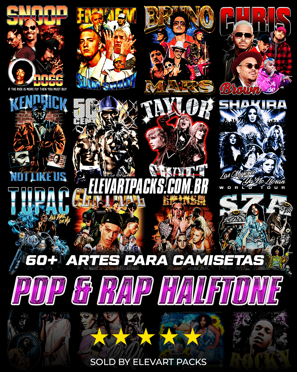 PACK POP E RAP HALFTONE Pack 60+ Designs Pop & Rap Halftone - Imagem 1
