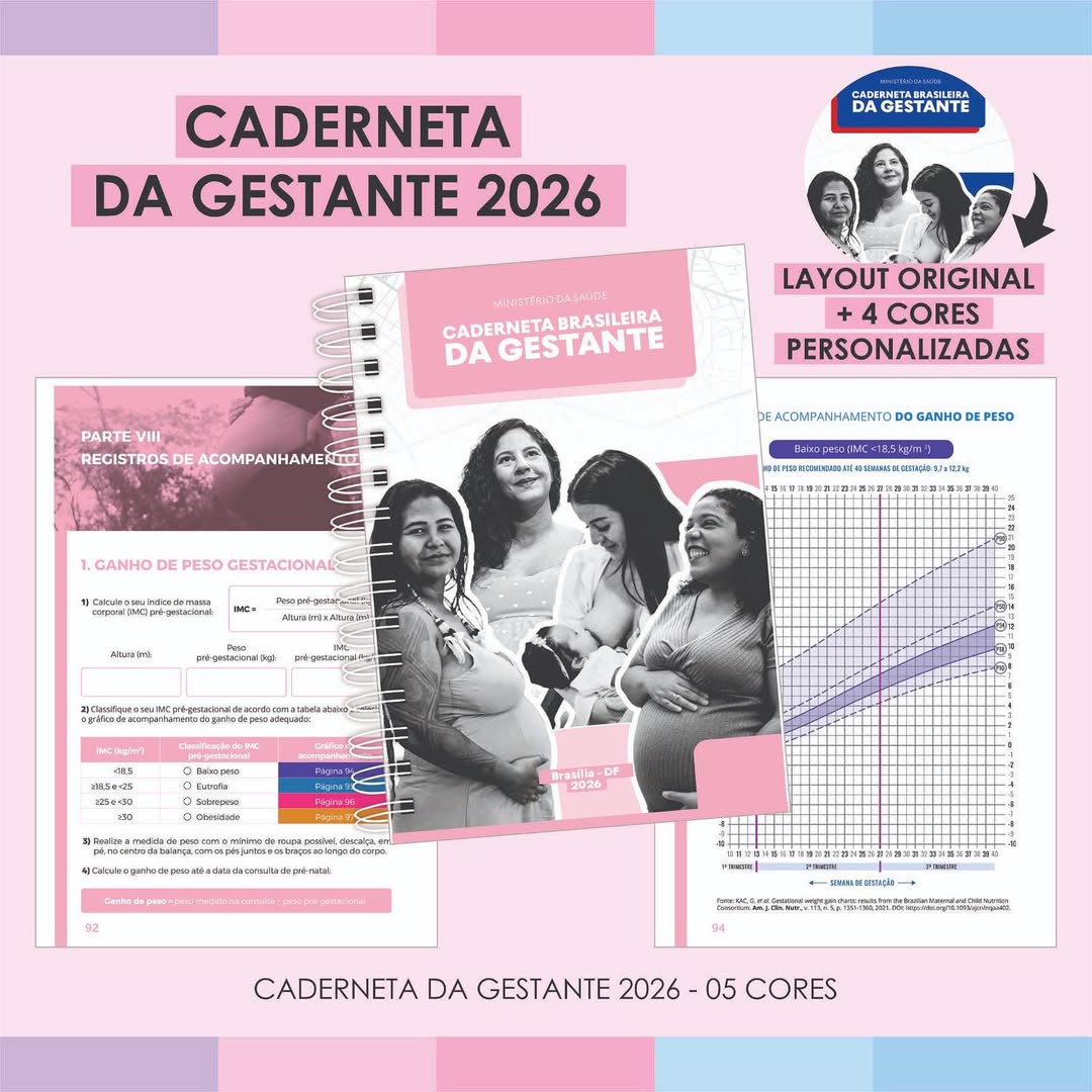 Valor- 15,00 (promoção de lançamento)Arquivo Caderneta da Gestante 2026 Original + 4 cores perso Arquivo Caderneta da Gestante 2026 Original + 4 cores personalizadas - Imagem 1