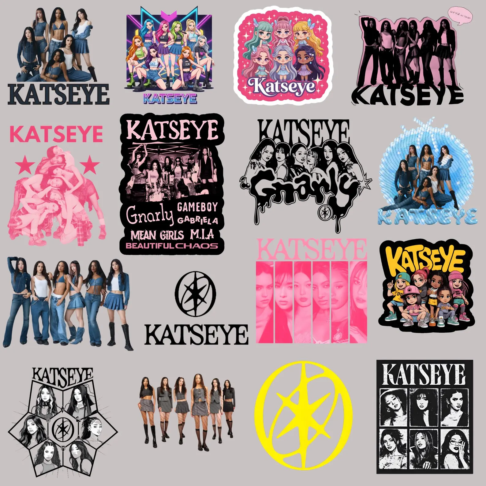 05 - Pacote de PNGs para impressão da camiseta da turnê Beautiful Chaos do Katseye Kit Digital Katseye - Imagem 1