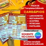 Pack 34 Templates de Cardápios Editáveis no Canva