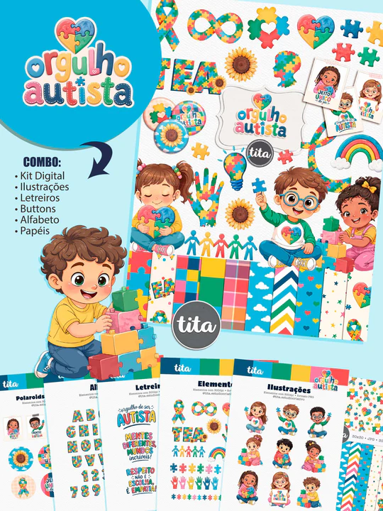 combo_7a4b8e9b-f151-49f6-b60a-da16ae2c3a67_540x Orgulho Autista - Combo de Ilustrações e Papéis - Imagem 1