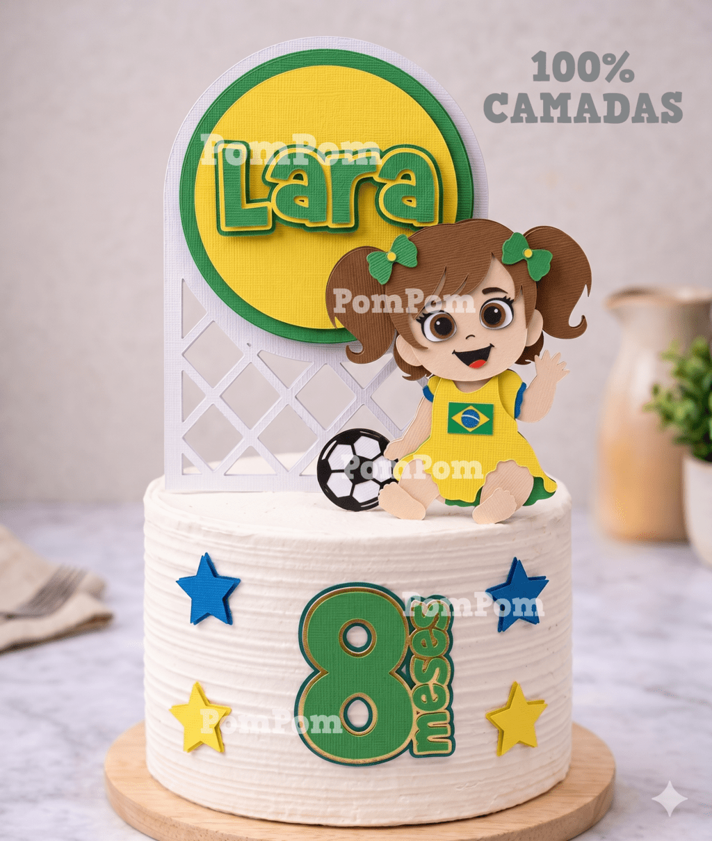 menina brasil Lara Arquivo de Corte Topo de Bolo Futebol Menina - Imagem 1