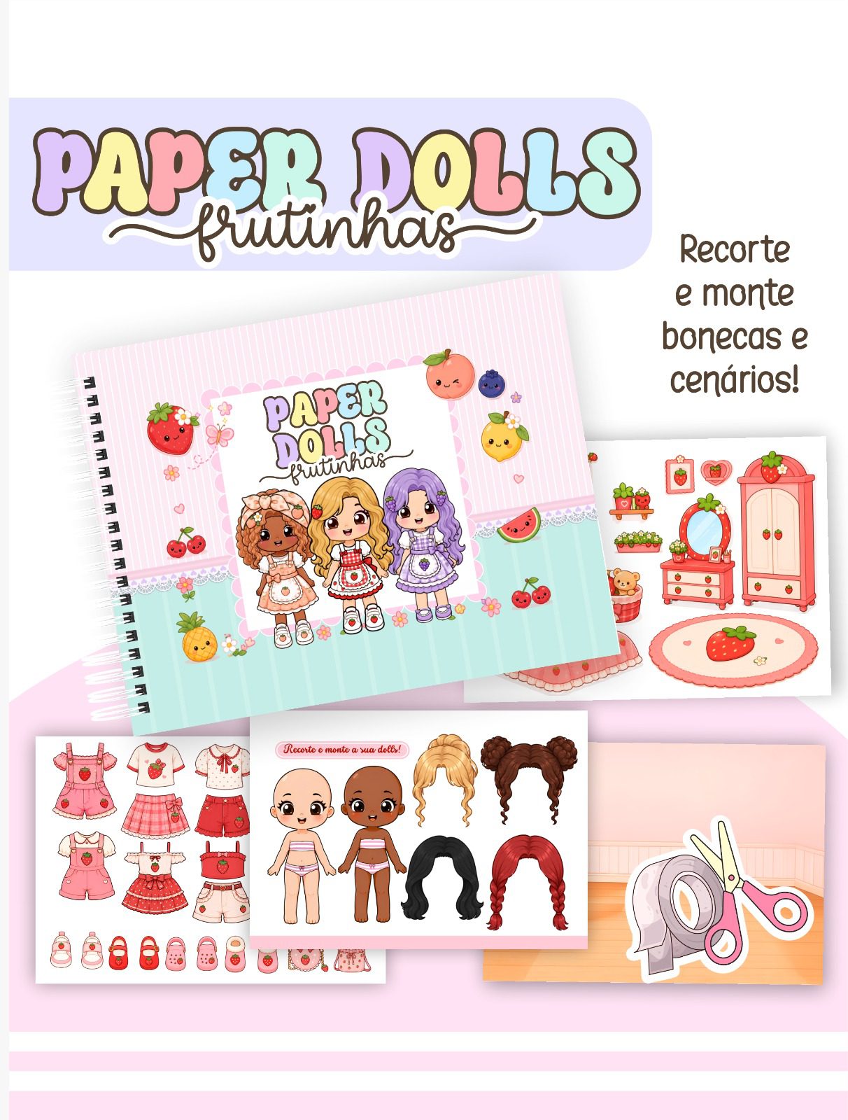 1) FRUTINHAS Livrinho Colorido Paper Doolls Frutinhas - Imagem 1