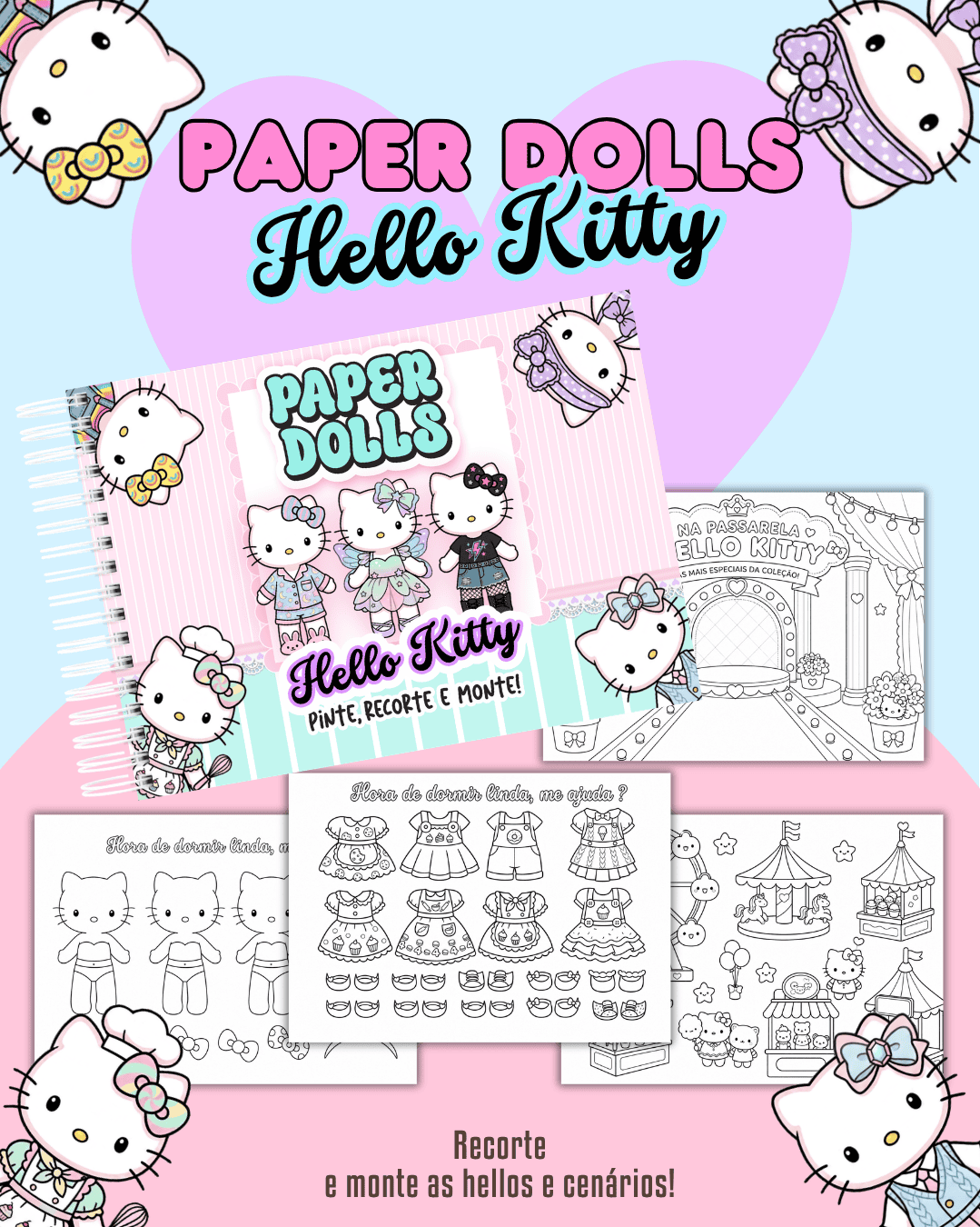 2) HELLO KITTY Livrinho Para Colorir Paper Dolls HELLO KITTY - Imagem 1