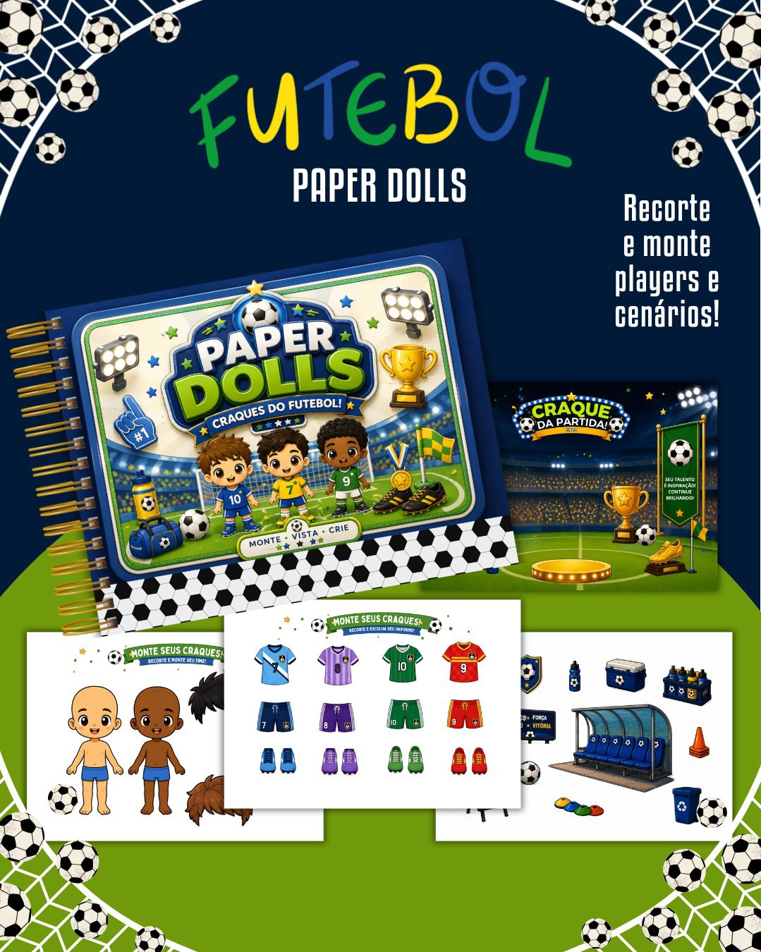 3) FUTEBOL Livrinho Colorido Paper Dolls Futebol - Imagem 1