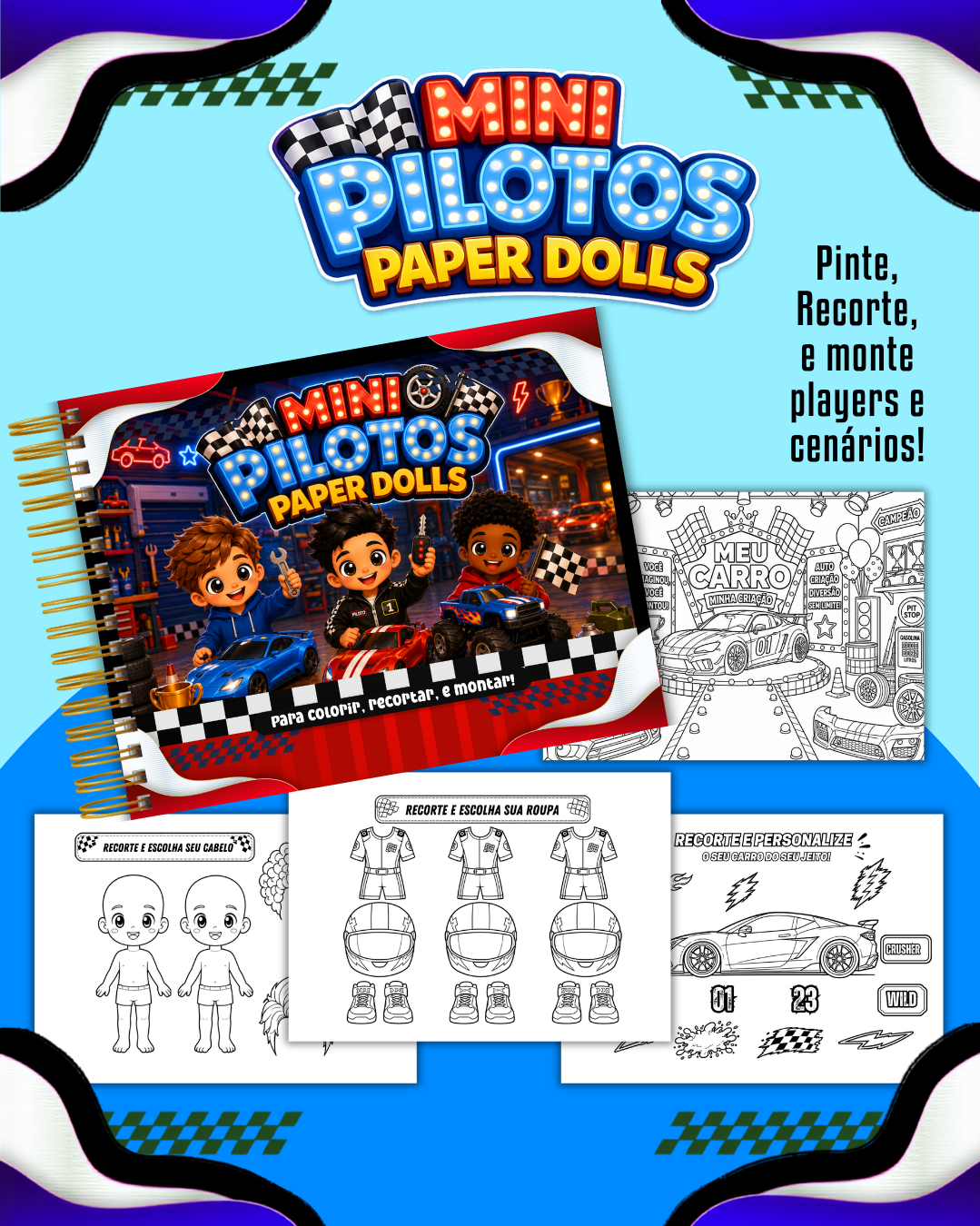 6) CARROS Livrinho Para Colorir Paper Dolls Carros - Imagem 1