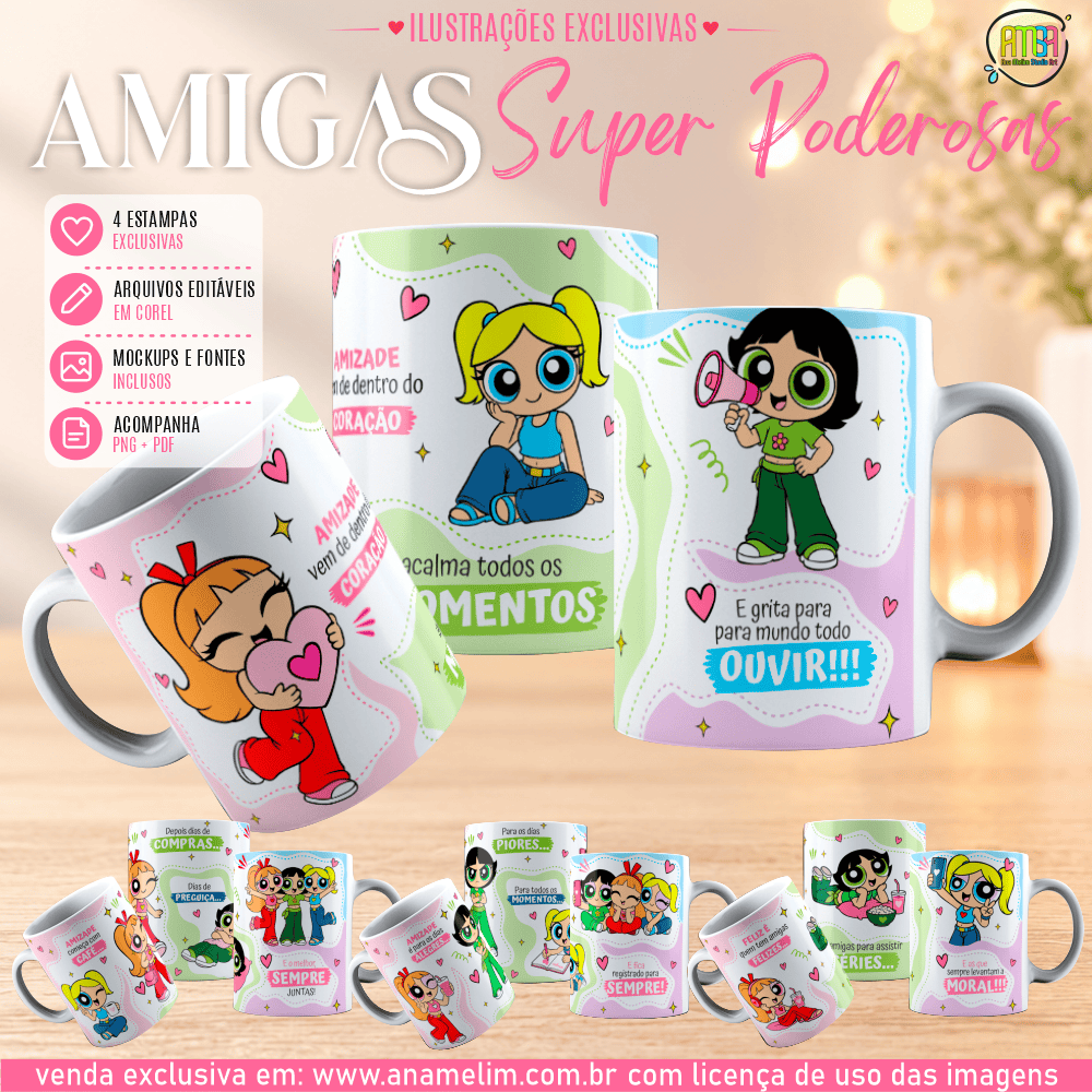 CAPA AMIGAS SUPER PODEROSAS ESTAMPA AMIGAS SUPER PODEROSAS CANECAS - Imagem 1