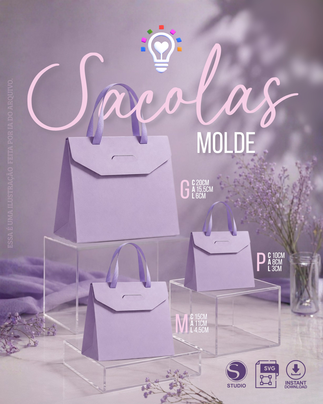 SACOLA COM TAMPA ARQUIVO DE CORTE TRIO DE SACOLAS - Imagem 1