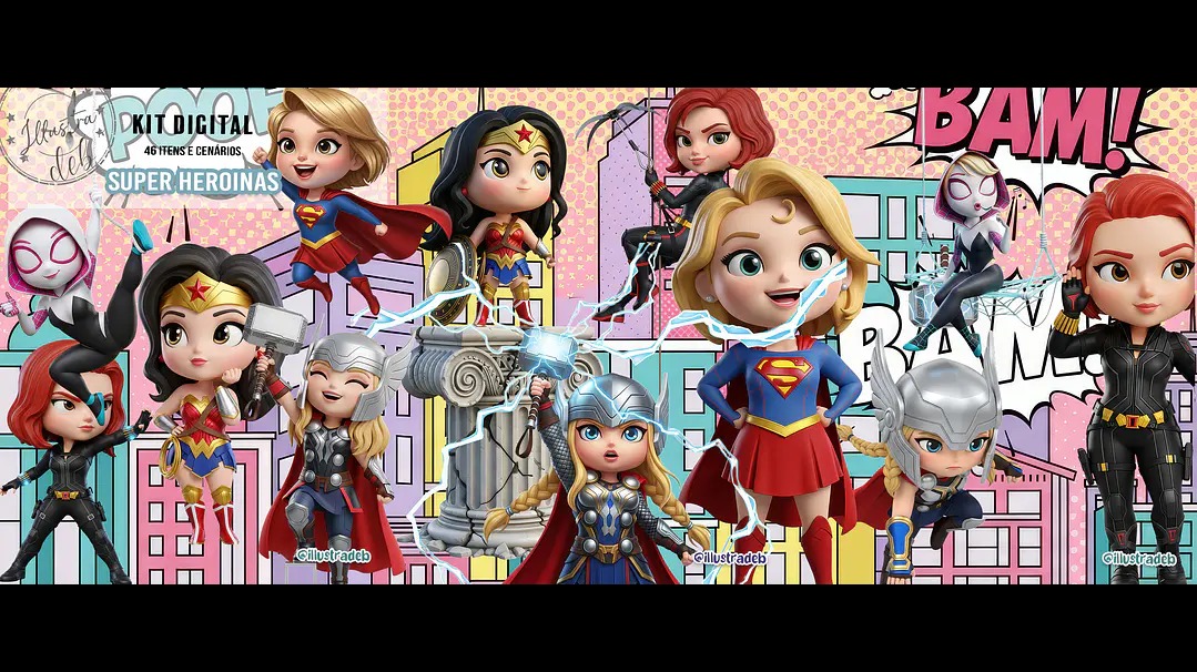 Super Heroínas 3D Kit Digital Super Heroínas - Imagem 1