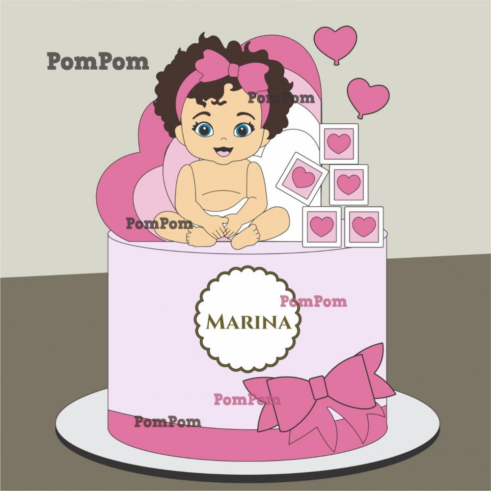 Topo de Bolo Mesversário Rosa Menina Arquivo de Corte Topo de Bolo Mesversário - Imagem 1