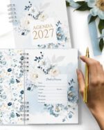 ARQUIVO COMBO 8 Agendas 2027 e Permanente COM VERSÍCULOS e SEM VERSÍCULOS Floral Azul - Imagem 9