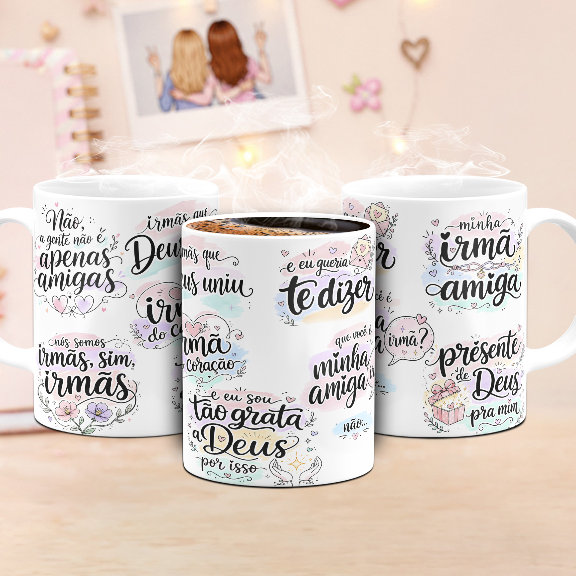 mockup caneca tripla Arte Individual Amiga Irmã 2.0 - Imagem 1