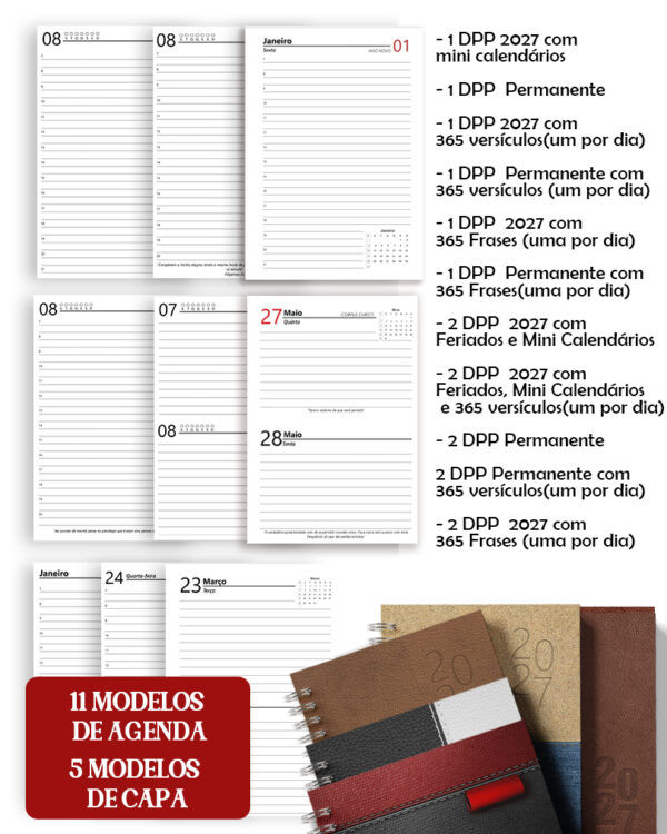 Super Combo 11 Agendas 2027 e Permanente Masculina com 5 Modelos de Capa - Imagem 1