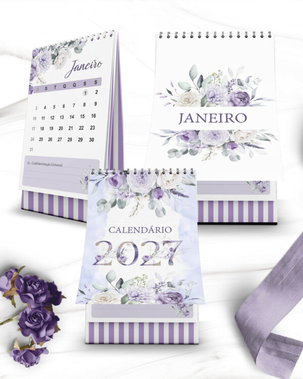 Arquivo Kit Calendários de Mesa 2027 A5 A6 e Calendário Marca Página Coleção Violeta - Imagem 4