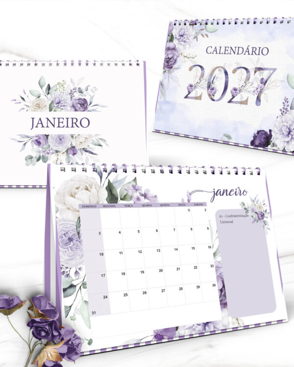 Arquivo Kit Calendários de Mesa 2027 A5 A6 e Calendário Marca Página Coleção Violeta - Imagem 3