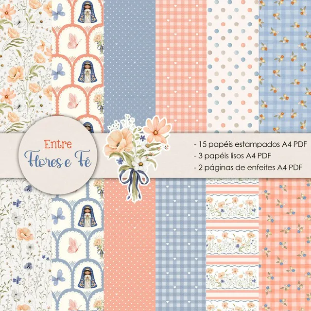 ARTE DIGITAL KIT ESTAMPAS ENTRE FLORES E FÉ - NOSSA SENHORA APARECIDA - Imagem 1