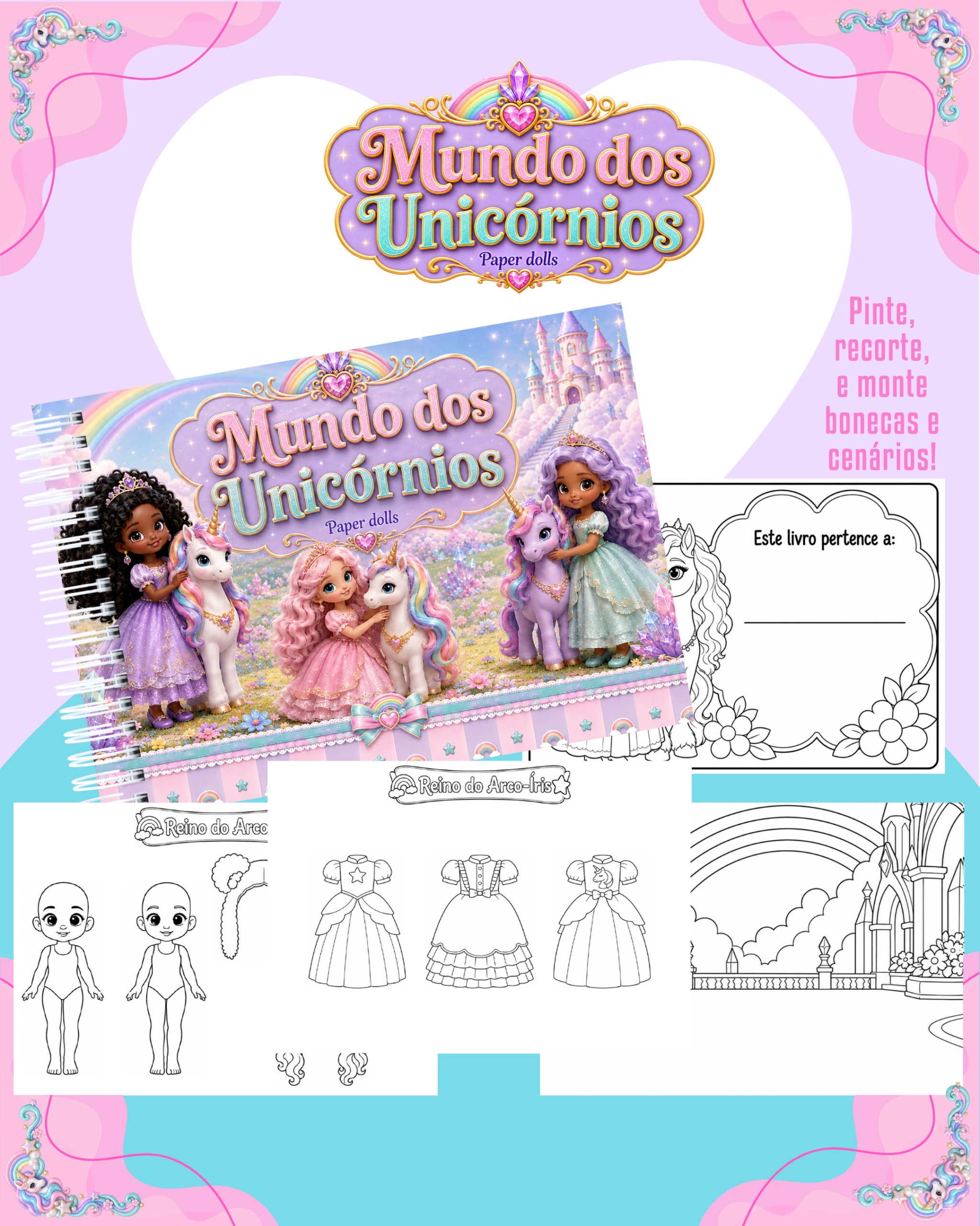 28) MUNDO DOS UNICÓRNIOS LIVRINHO PARA COLORIR PAPER DOLLS MUNDO DOS UNICÓRNIOS - Imagem 1